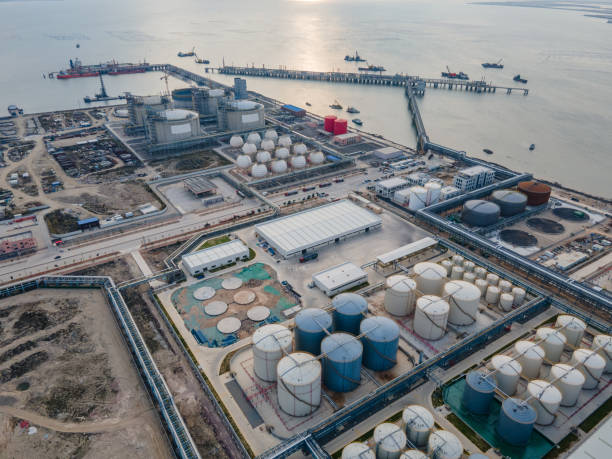 Aerial View of a Large Energy and Chemical Plant by the Sea